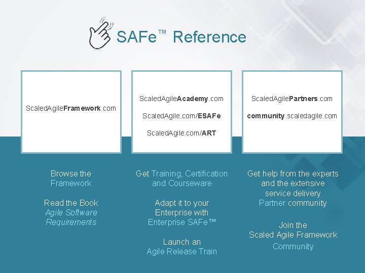 SAFe™ Reference Scaled. Agile. Framework. com Scaled. Agile. Academy. com Scaled. Agile. Partners. com
