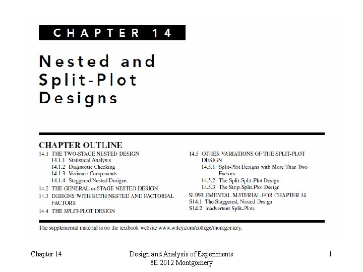 Chapter 14 Design and Analysis of Experiments 8 E 2012 Montgomery 1 