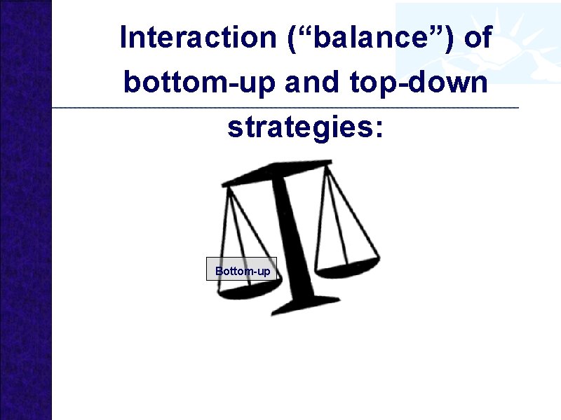 Interaction (“balance”) of bottom-up and top-down strategies: Bottom-up 