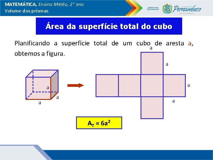 MATEMÁTICA, Ensino Médio, 2° ano Volume dos prismas Área da superfície total do cubo