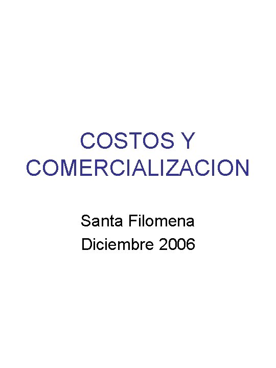 COSTOS Y COMERCIALIZACION Santa Filomena Diciembre 2006 