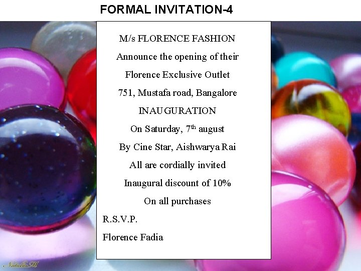 FORMAL INVITATION-4 M/s FLORENCE FASHION Announce the opening of their Florence Exclusive Outlet 751,