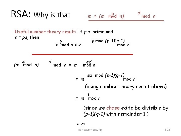 RSA: Why is that e m = (m mod n) d mod n Useful