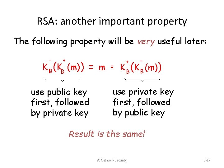 RSA: another important property The following property will be very useful later: - +