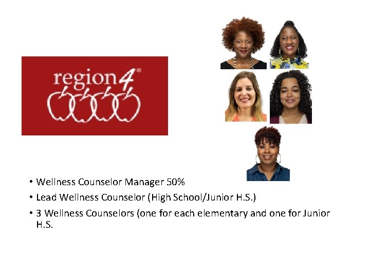  • Wellness Counselor Manager 50% • Lead Wellness Counselor (High School/Junior H. S.