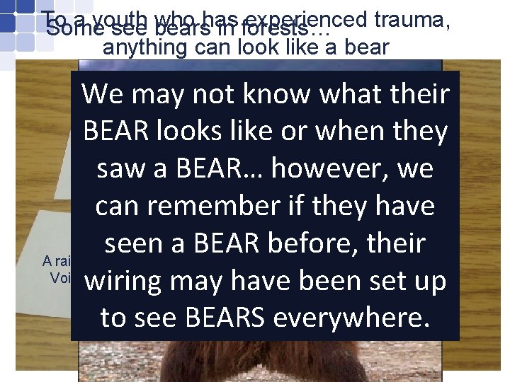 To a youth experienced trauma, Some see who bearshas in forests… anything can look