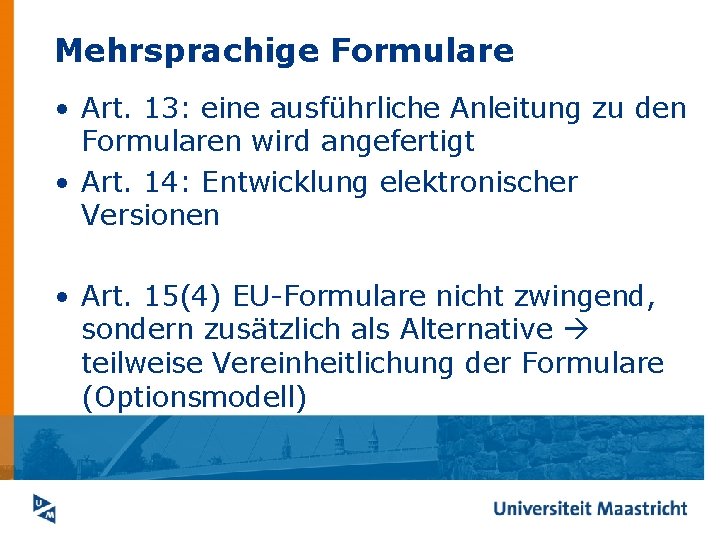 Mehrsprachige Formulare • Art. 13: eine ausführliche Anleitung zu den Formularen wird angefertigt •