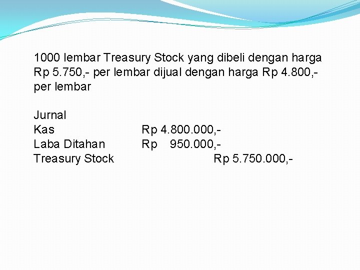 1000 lembar Treasury Stock yang dibeli dengan harga Rp 5. 750, - per lembar