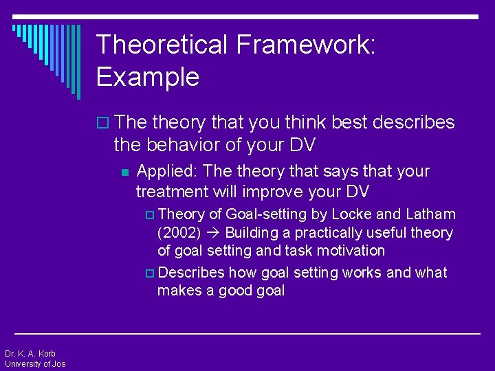Theoretical Framework: Example o The theory that you think best describes the behavior of