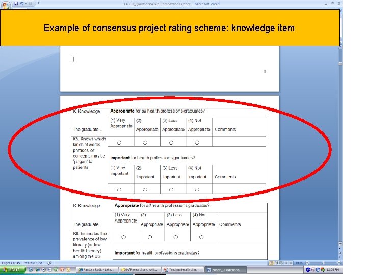 Example of consensus project rating scheme: knowledge item Example of consensus project rating scheme: knowledge item
