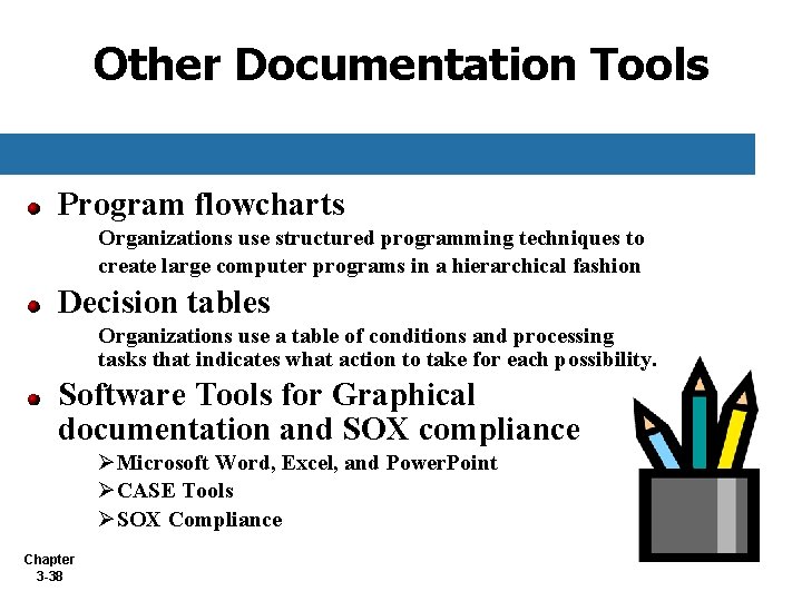 Other Documentation Tools Program flowcharts Organizations use structured programming techniques to create large computer Other Documentation Tools Program flowcharts Organizations use structured programming techniques to create large computer