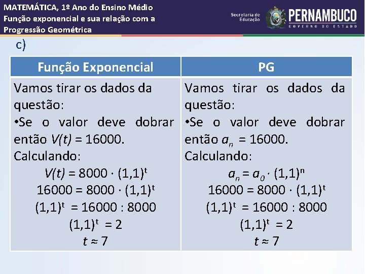 MATEMÁTICA, 1º Ano do Ensino Médio Função exponencial e sua relação com a Progressão