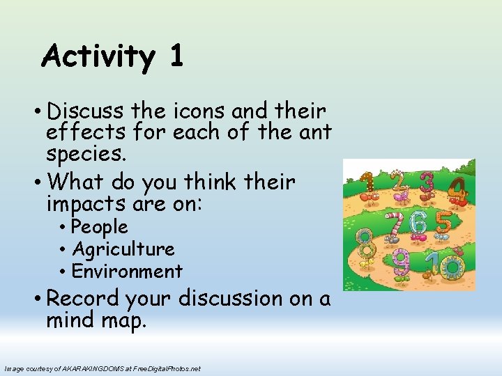 Activity 1 • Discuss the icons and their effects for each of the ant