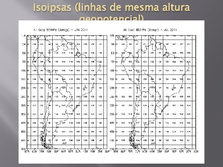 Isoipsas (linhas de mesma altura geopotencial) 