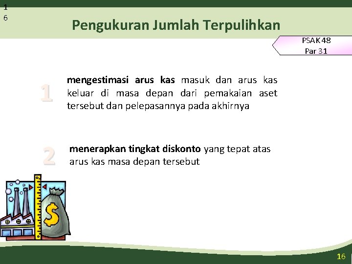 1 6 Pengukuran Jumlah Terpulihkan PSAK 48 Par 31 1 mengestimasi arus kas masuk