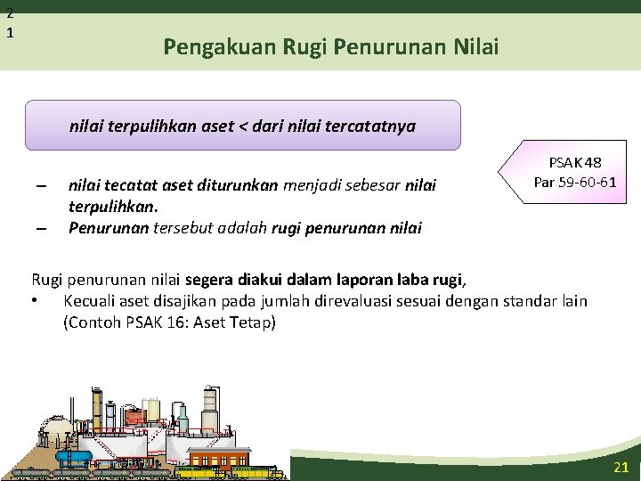 2 1 Pengakuan Rugi Penurunan Nilai nilai terpulihkan aset < dari nilai tercatatnya –