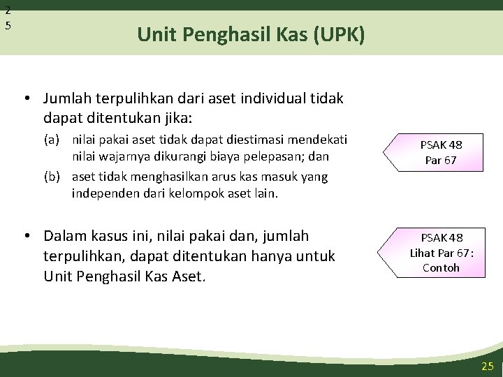 2 5 Unit Penghasil Kas (UPK) • Jumlah terpulihkan dari aset individual tidak dapat