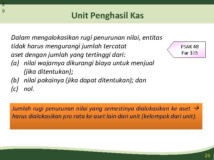 2 9 Unit Penghasil Kas Dalam mengalokasikan rugi penurunan nilai, entitas tidak harus mengurangi