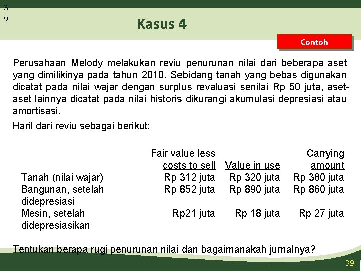 3 9 Kasus 4 Contoh Perusahaan Melody melakukan reviu penurunan nilai dari beberapa aset