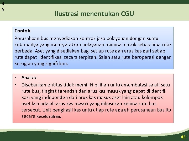 4 5 Ilustrasi menentukan CGU Contoh Perusahaan bus menyediakan kontrak jasa pelayanan dengan suatu