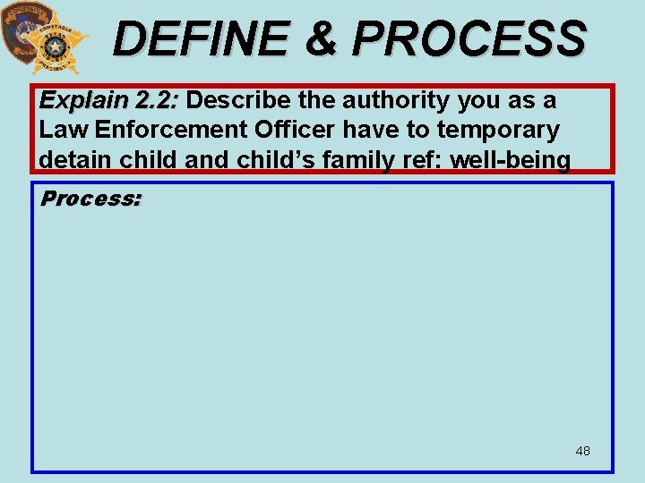 DEFINE & PROCESS Explain 2. 2: Describe the authority you as a 2. 2: