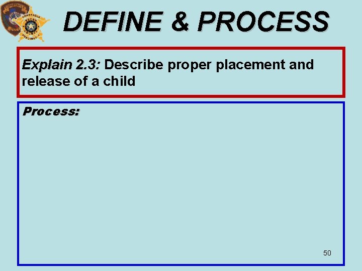 DEFINE & PROCESS Explain 2. 3: Describe proper placement and 2. 3: release of