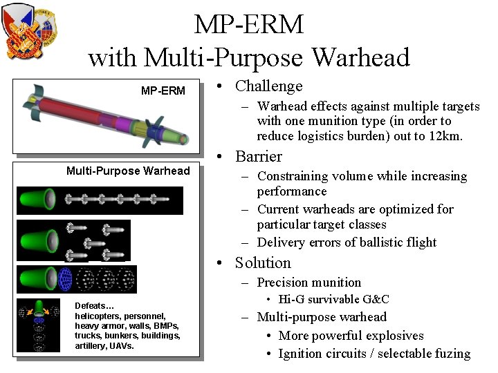 MP-ERM with Multi-Purpose Warhead MP-ERM • Challenge – Warhead effects against multiple targets with