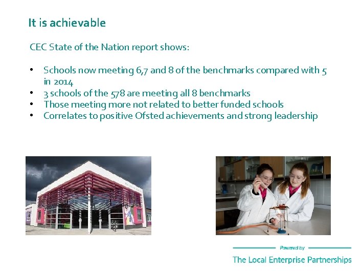It is achievable CEC State of the Nation report shows: • Schools now meeting