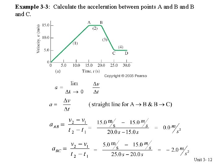 Example 3 -3: Calculate the acceleration between points A and B and C. Unit