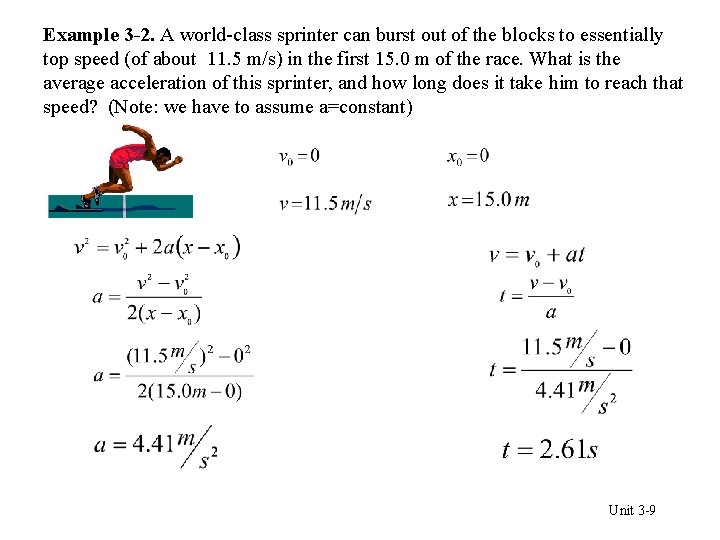 Example 3 -2. A world-class sprinter can burst out of the blocks to essentially