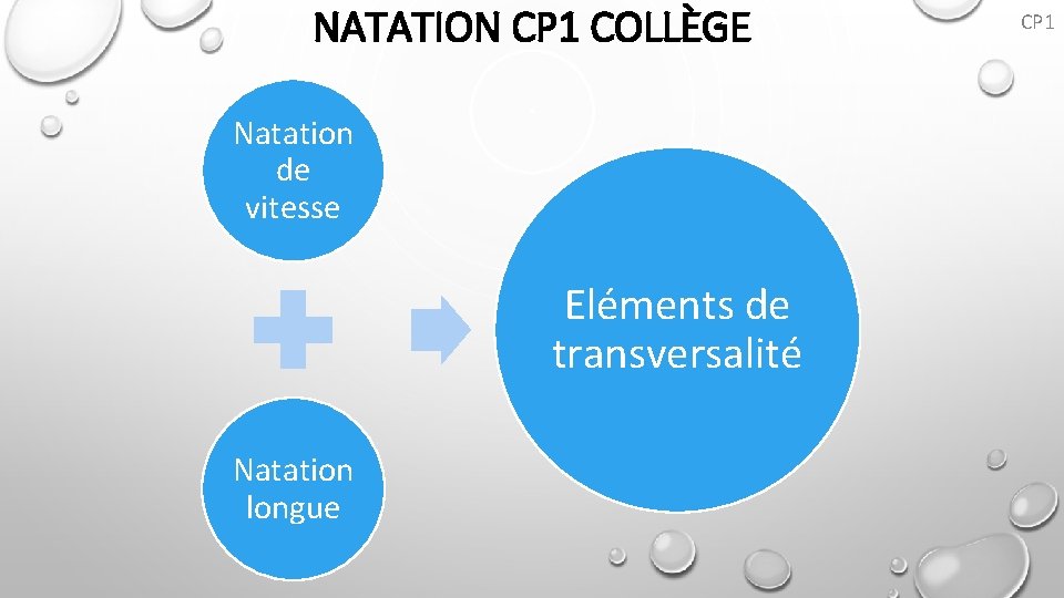 NATATION CP 1 COLLÈGE Natation de vitesse Eléments de transversalité Natation longue CP 1