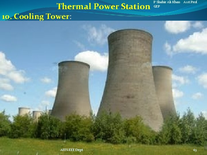 Thermal Power Station P Shahir Ali Khan Asst. Prof. GEP 10. Cooling Tower: AITS