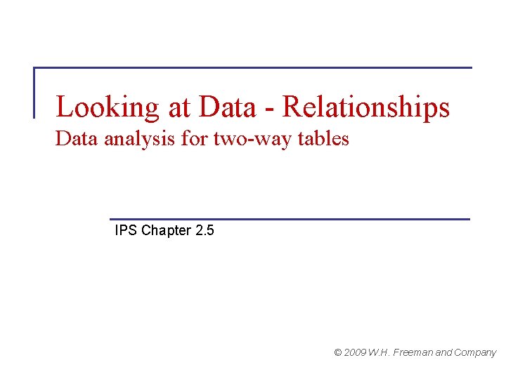 Looking at Data - Relationships Data analysis for two-way tables IPS Chapter 2. 5