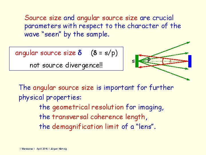 Source size and angular source size are crucial parameters with respect to the character