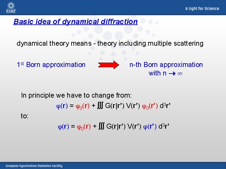 Basic idea of dynamical diffraction dynamical theory means - theory including multiple scattering 1
