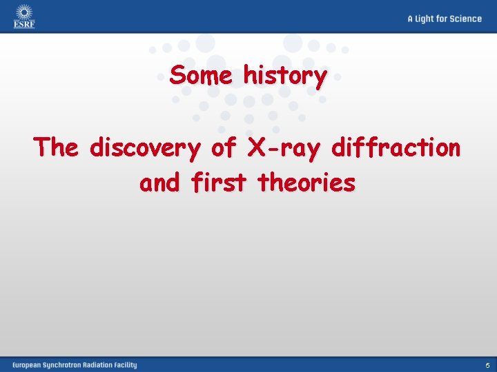 Some history The discovery of X-ray diffraction and first theories 5 