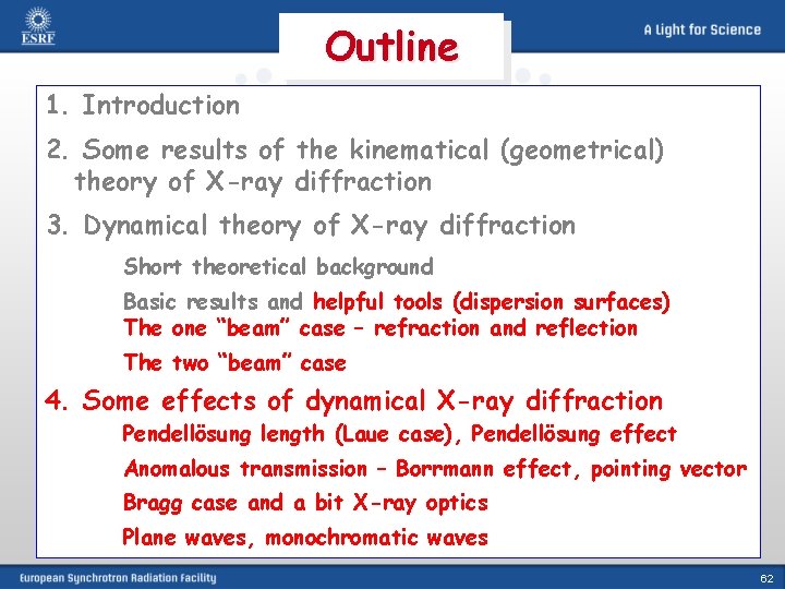 Outline 1. Introduction 2. Some results of the kinematical (geometrical) theory of X-ray diffraction