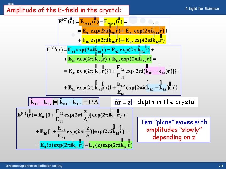 Amplitude of the E-field in the crystal: - depth in the crystal Two “plane”