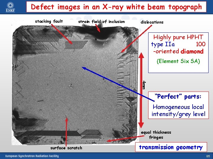 Defect images in an X-ray white beam topograph stacking fault strain field of inclusion