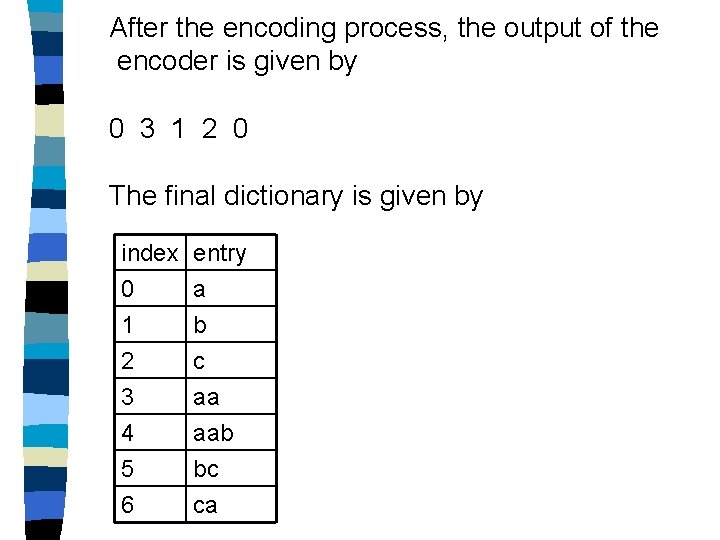 After the encoding process, the output of the encoder is given by 0 3