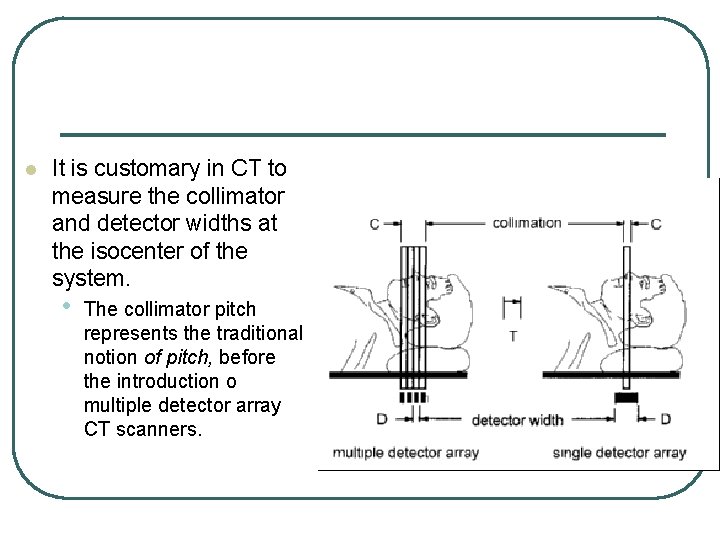 l It is customary in CT to measure the collimator and detector widths at