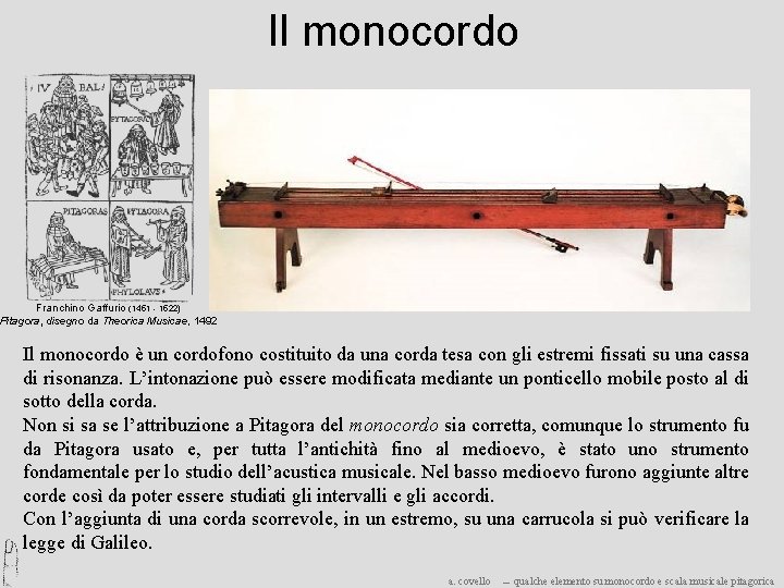 Il monocordo Franchino Gaffurio (1451 - 1522) Pitagora, disegno da Theorica Musicae, 1492 Il