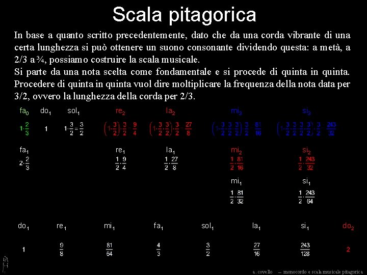 Scala pitagorica In base a quanto scritto precedentemente, dato che da una corda vibrante