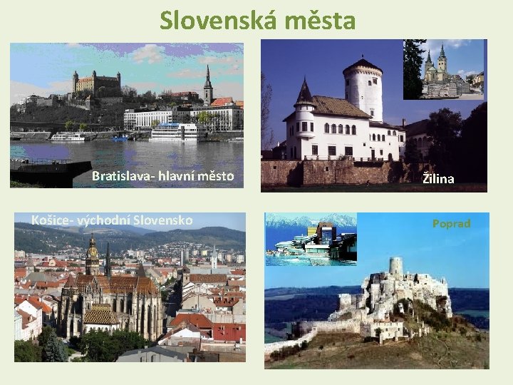 Slovenská města Bratislava- hlavní město Košice- východní Slovensko Žilina Poprad 