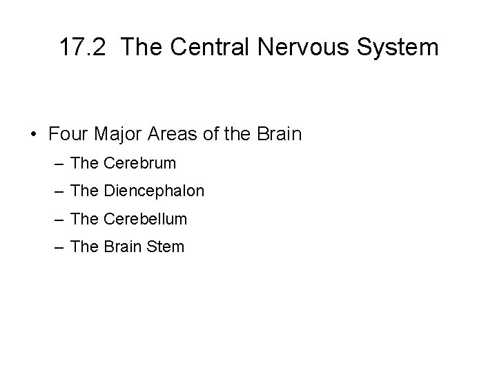 17. 2 The Central Nervous System • Four Major Areas of the Brain – 17. 2 The Central Nervous System • Four Major Areas of the Brain –
