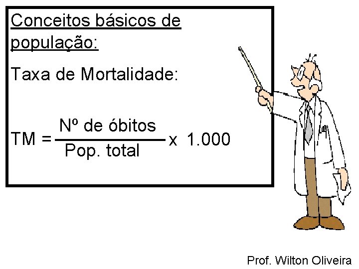 Conceitos básicos de população: Taxa de Mortalidade: Nº de óbitos TM = x 1.