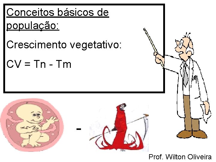 Conceitos básicos de população: Crescimento vegetativo: CV = Tn - Tm Prof. Wilton Oliveira