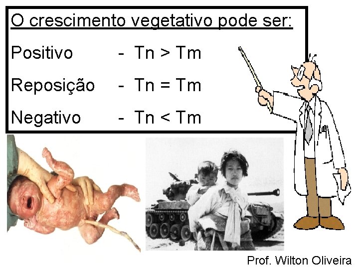 O crescimento vegetativo pode ser: Positivo - Tn > Tm Reposição - Tn =