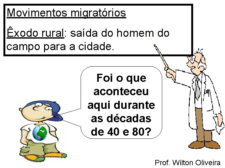 Movimentos migratórios Êxodo rural: saída do homem do campo para a cidade. Foi o