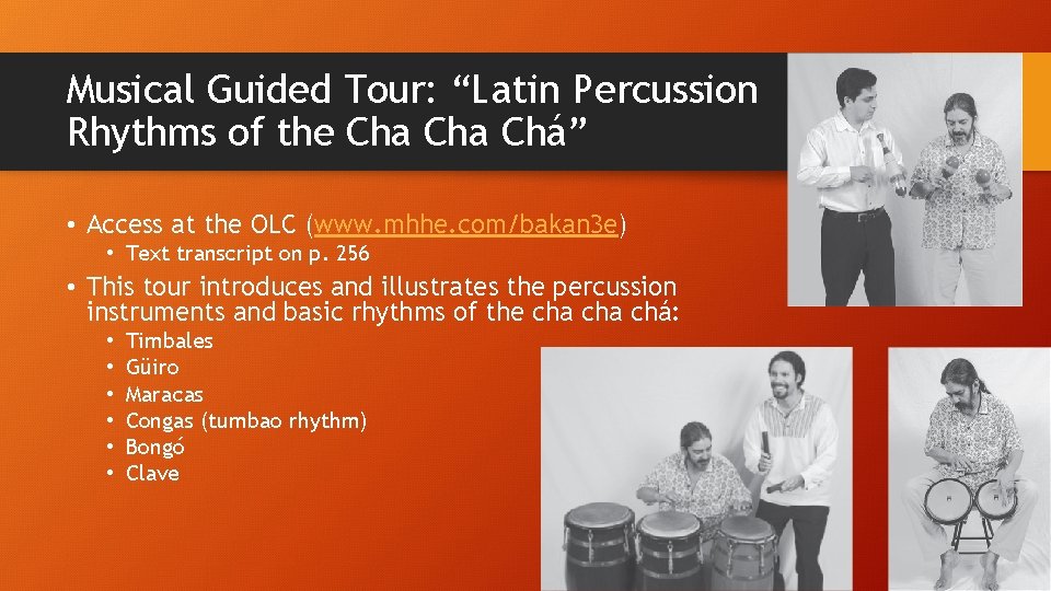 Musical Guided Tour: “Latin Percussion Rhythms of the Cha Chá” • Access at the